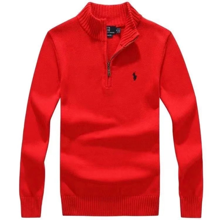 Polo Ralph Lauren Knitwear Quarter-Zip Mock-Neck Knit Sweater — Red