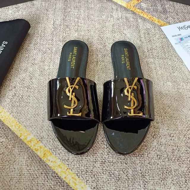 Saint Laurent Sandals Flat slide with gold YSL logo and wide strap product detail image 4