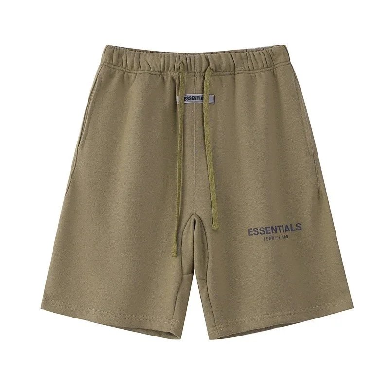 Fear of God Shorts ESSENTIALS drawstring logo — 2201 Camel (Reflective Letters)