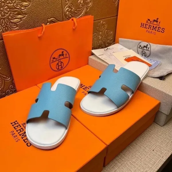 Hermès Oran Slide Sandals Blue and White Slippers - 1