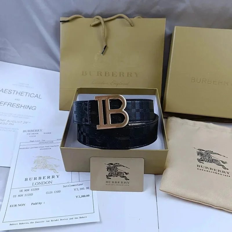 Burberry Belts Check-pattern belt with TB monogram buckle — 16