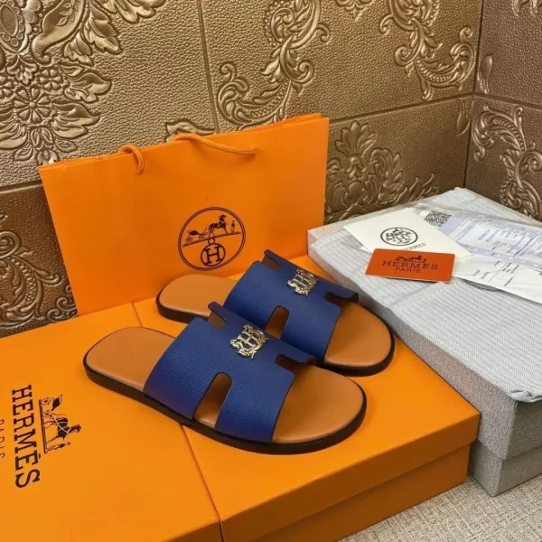 Hermès Oran Sandals Blue Epsom Leather with Palladium Hardware Slippers - 1
