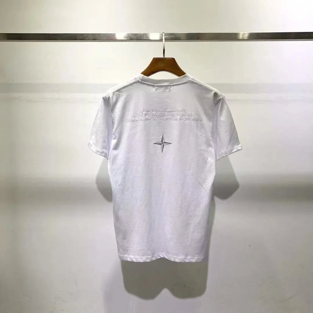 Stone Island T-Shirts Short-Sleeve Crewneck T-Shirt with Compass Sleeve Patch — Style 5-White