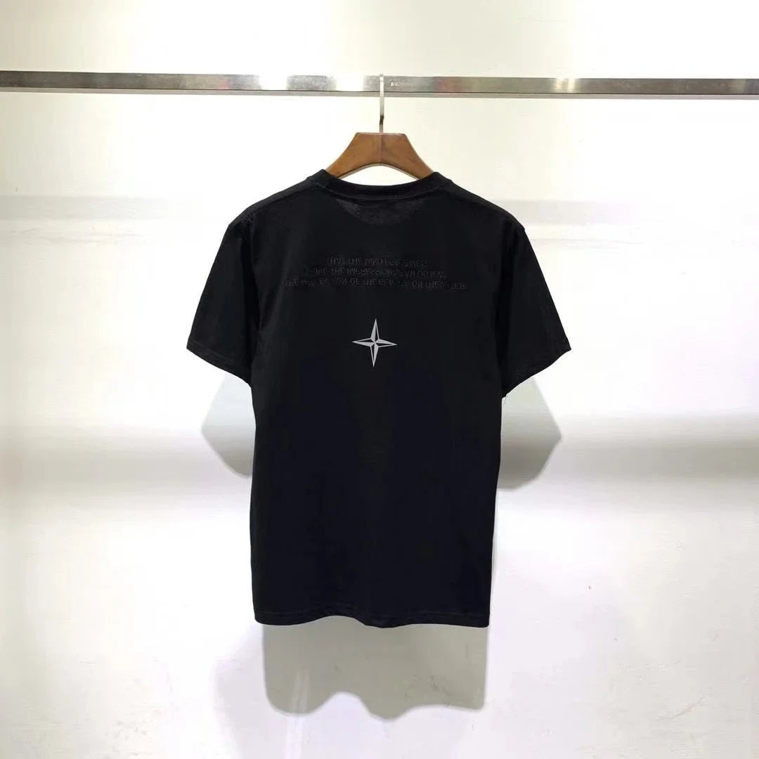 Stone Island T-Shirts Short-Sleeve Crewneck T-Shirt with Compass Sleeve Patch — Style 5-Black
