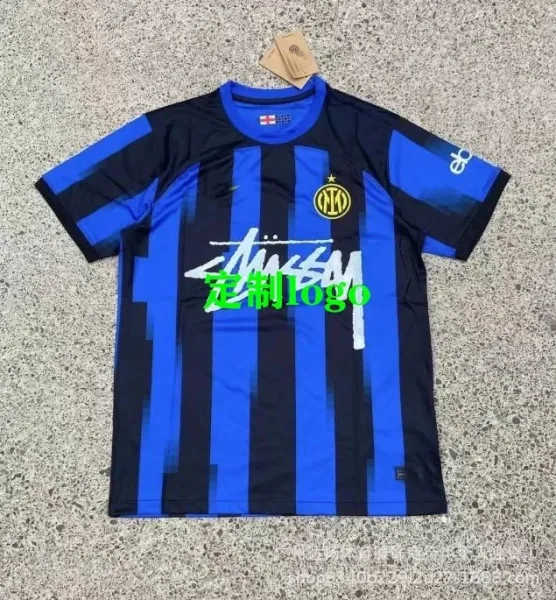 Inter Milan x Stüssy Home Jersey Blue and Black Striped Football Jersey - 1