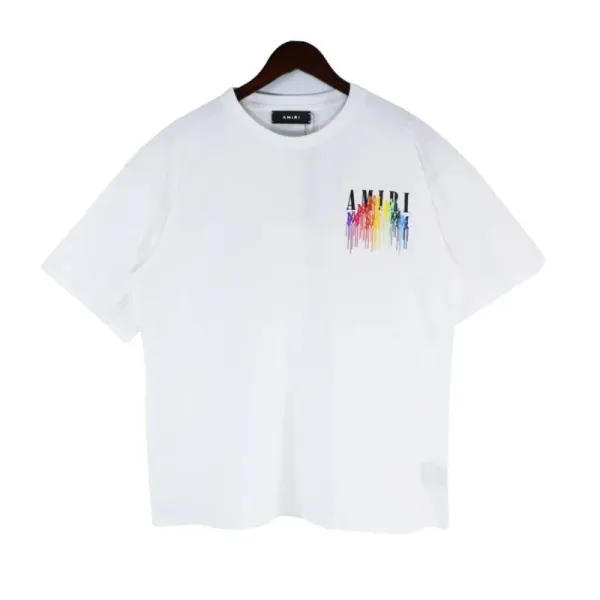 Amiri Rainbow Drip Logo T-Shirt White - 1
