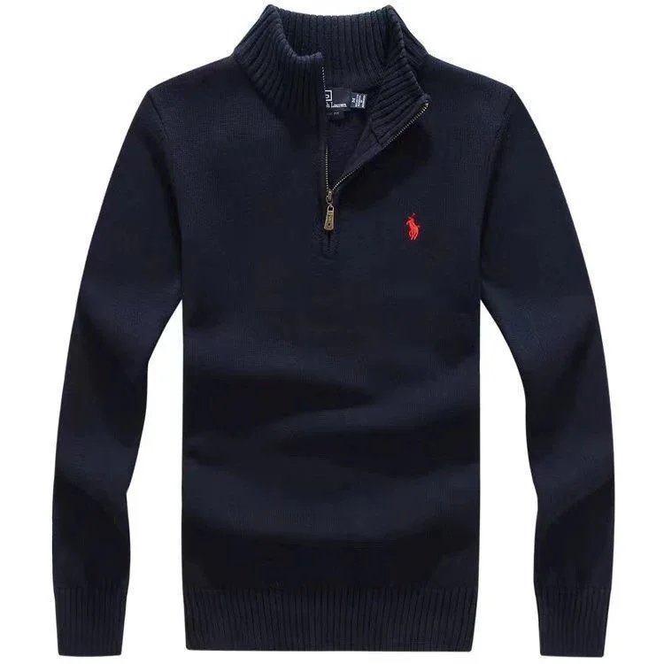 Polo Ralph Lauren Knitwear Quarter-Zip Mock-Neck Knit Sweater — Navy Blue