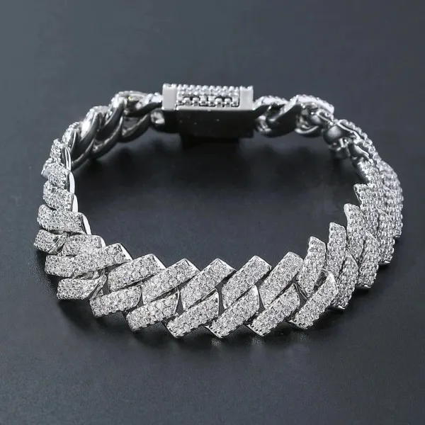 Custom Cuban Link Bracelet Silver Iced-Out Bracelet - 1