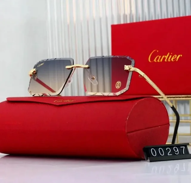 Cartier Eyewear Rimless rectangular sunglasses with gold-tone temples product detail image 8