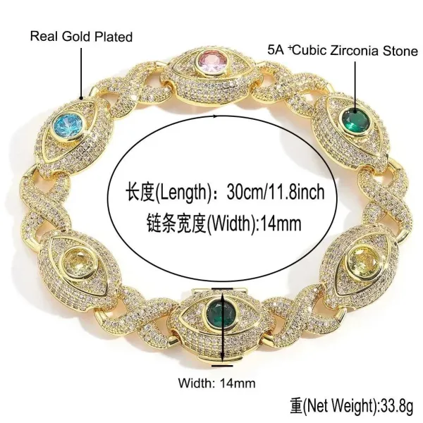 Real Gold Plated Evil Eye Cubic Zirconia Bracelet Multicolor Jewelry - 1