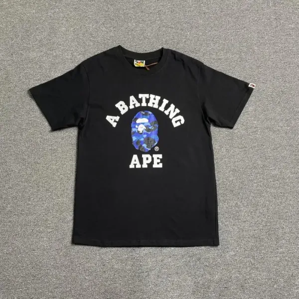A Bathing Ape College Logo Camo Ape Head Black T-Shirt - 1