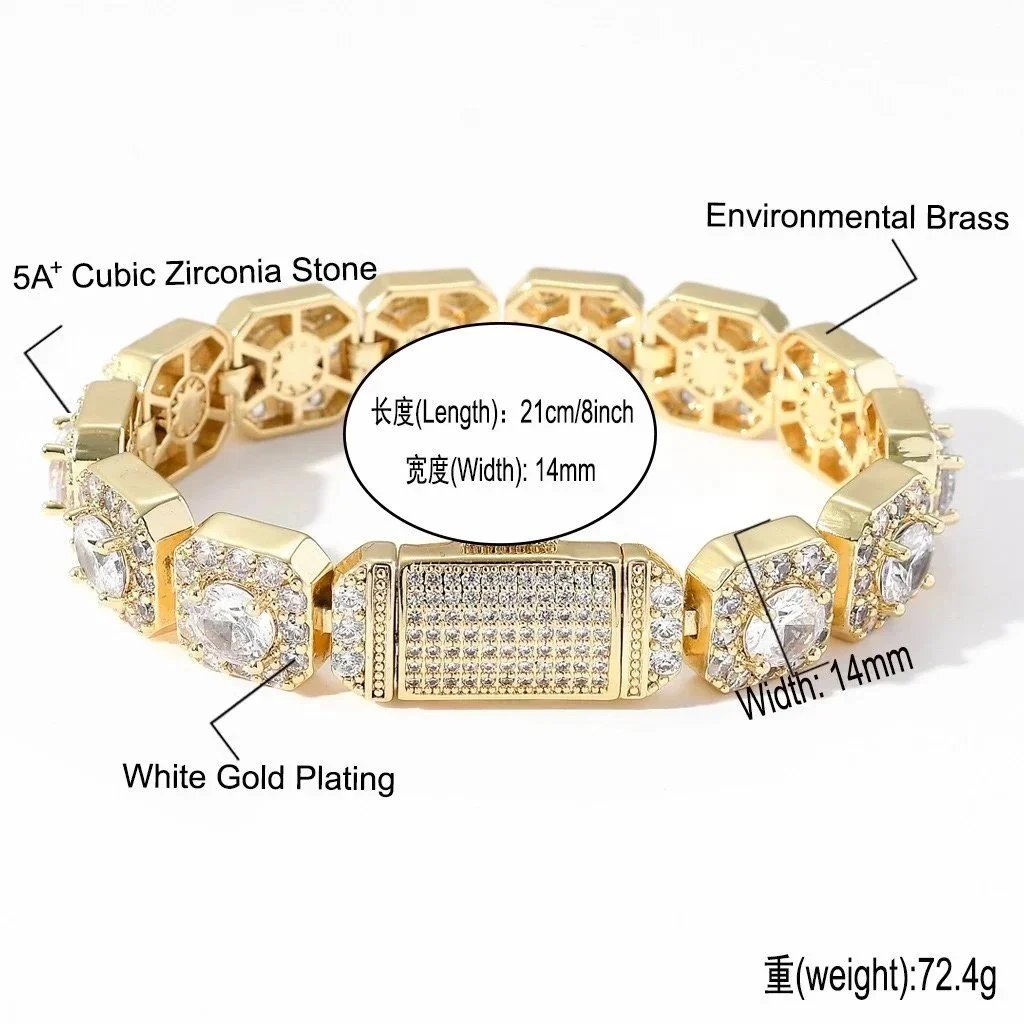Environmental Brass Bracelet with 5A+ Cubic Zirconia Stones and White Gold Plating - 1