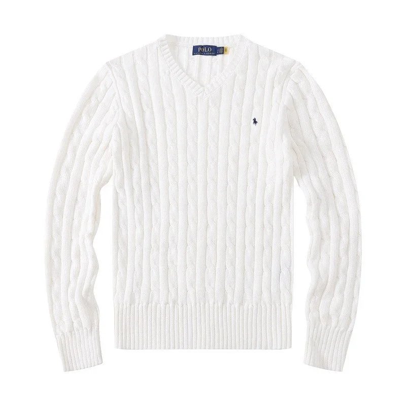 Polo Ralph Lauren Knitwear Cable-Knit Crewneck Sweater — Women's 6011 V-neck white