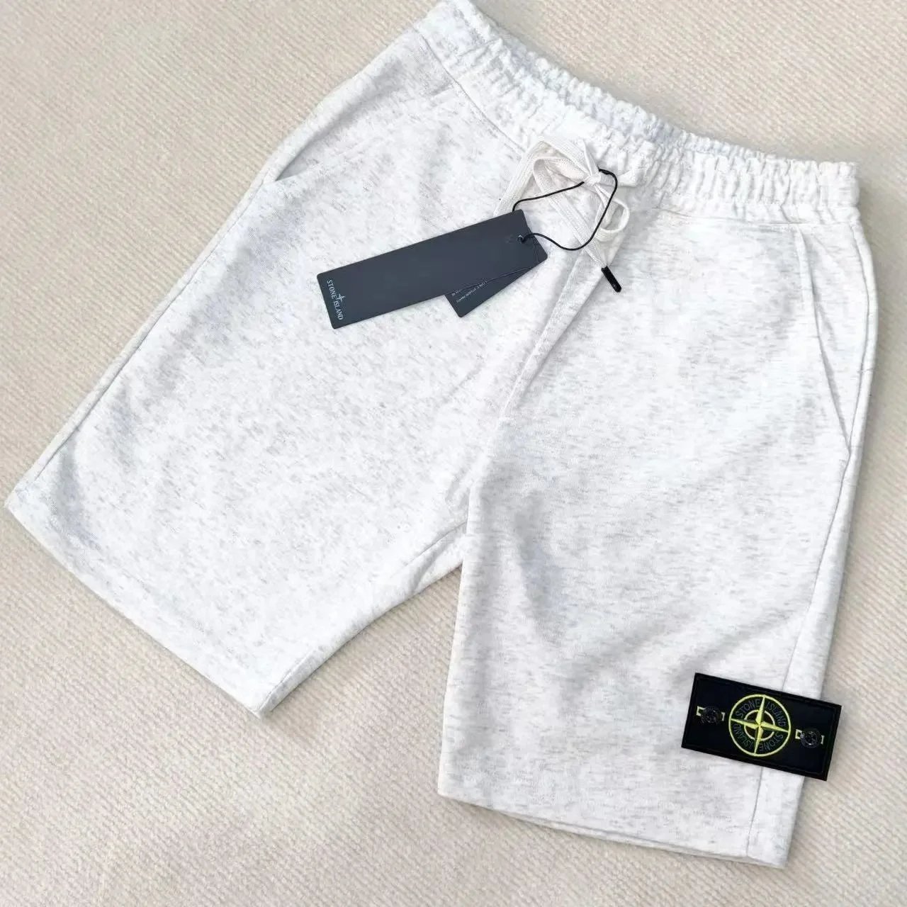 Stone Island T-Shirts Short-Sleeve Crewneck T-Shirt with Compass Sleeve Patch — Shorts-White