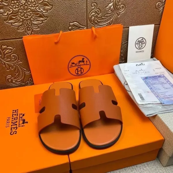 Hermès Oran Sandals Tan Leather Slippers - 1