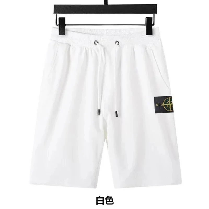 Stone Island T-Shirts Short-Sleeve Crewneck T-Shirt with Compass Sleeve Patch — Shorts/white