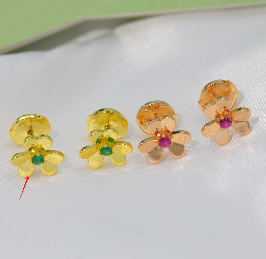 Floral Stud Earrings with Gemstone Centers Gold Tone Jewelry