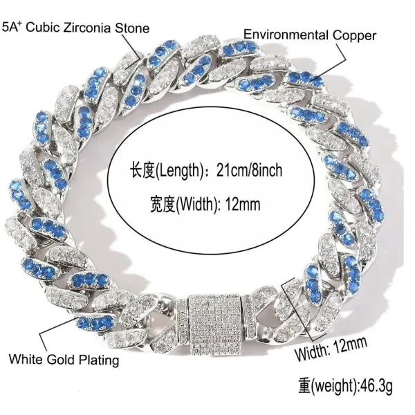 Cubic Zirconia Blue & White Iced-Out Cuban Link Bracelet - 1