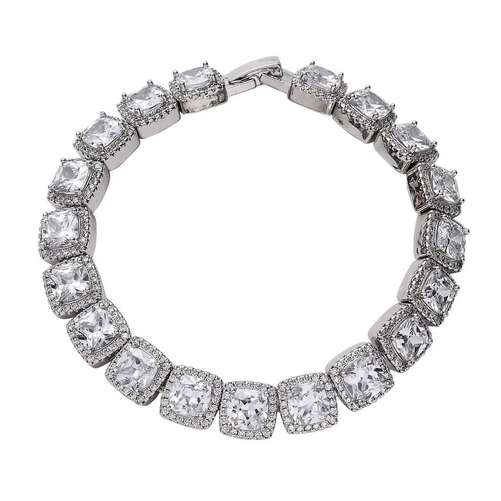 Crystal Cushion-Cut Halo Bracelet Silver Tone Bracelet - 1