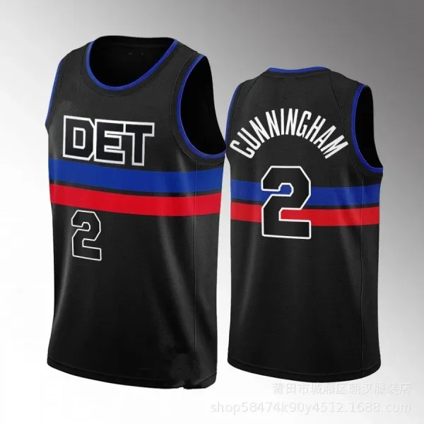 Custom Detroit Pistons Inspired Cunningham #2 Jersey Black - 1