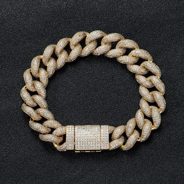 Custom Cuban Link Bracelet Gold Iced-Out Bracelet - 1