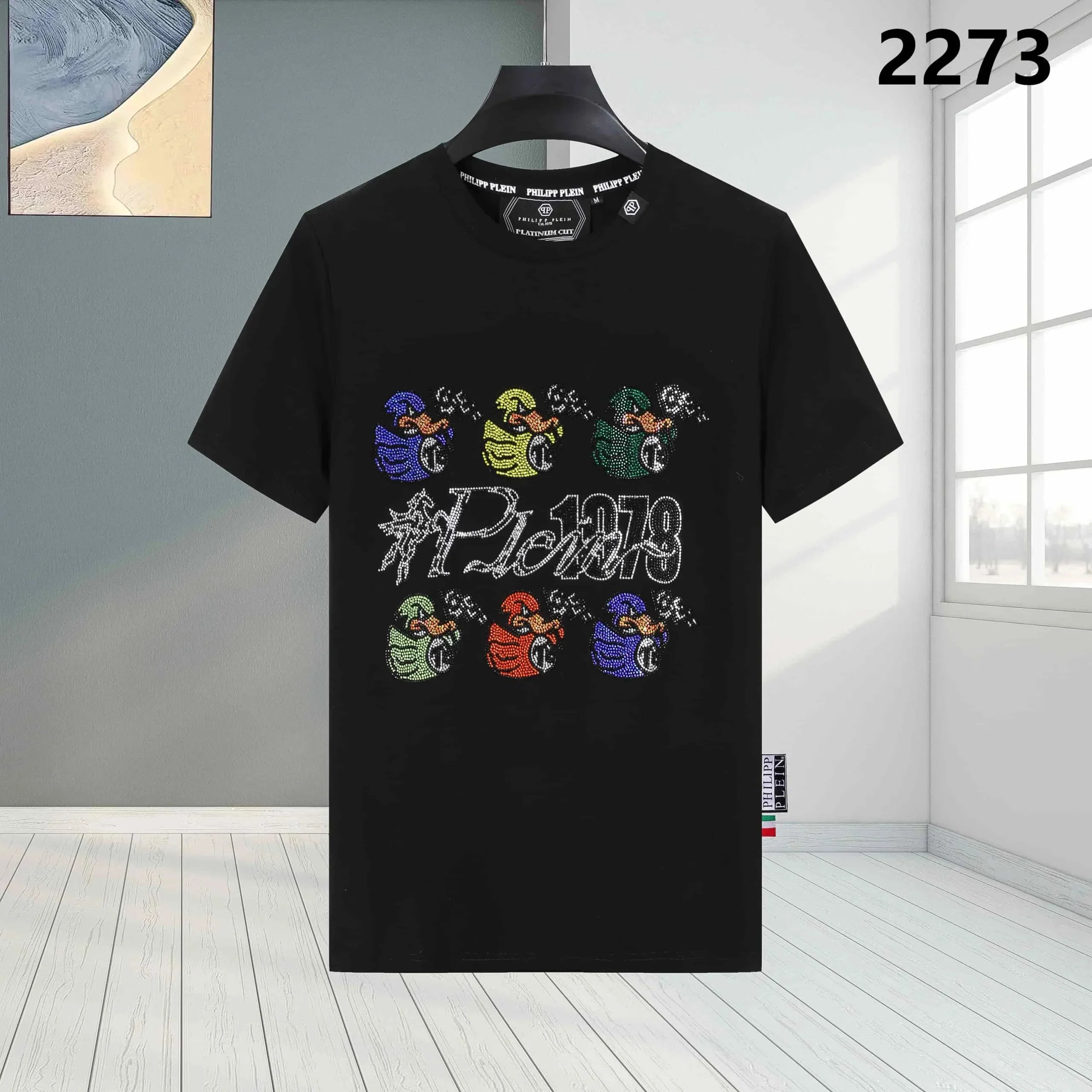 Philipp Plein Platinum Cut 1978 Crystal-Embellished Duck Motif Black T-Shirt - 1