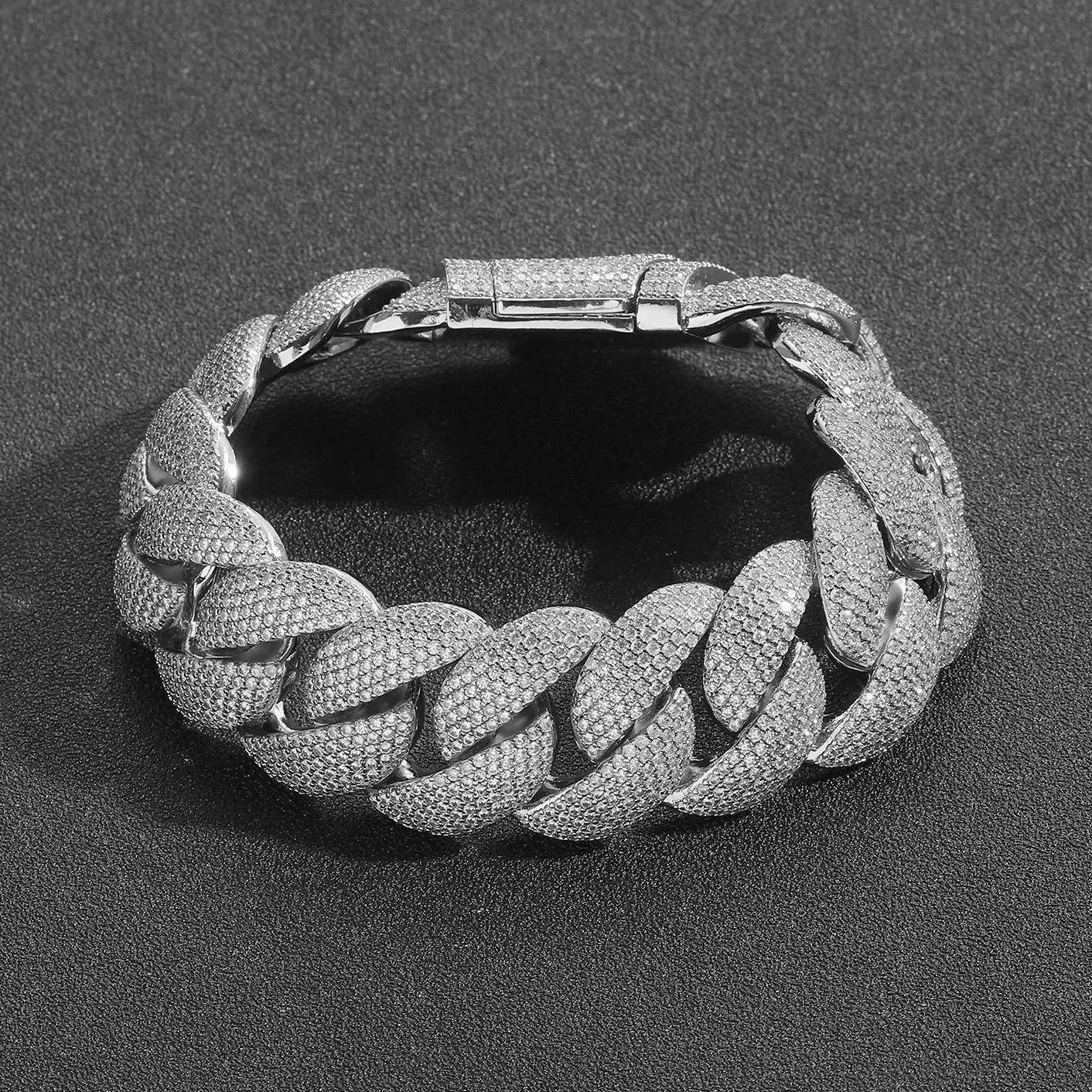 Custom Iced-Out Cuban Link Bracelet Silver Jewelry - 1