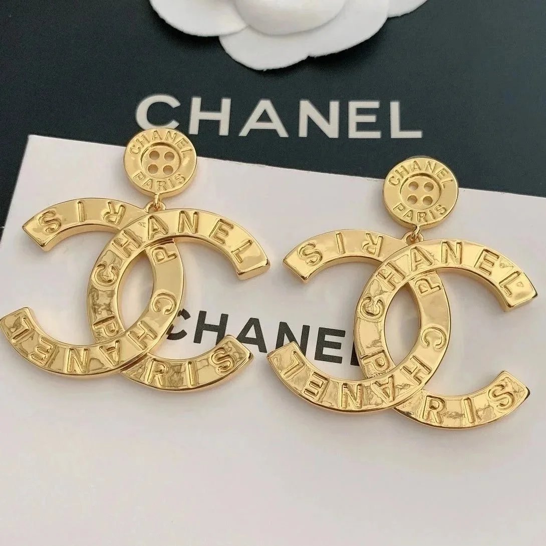 Chanel CC Logo Button Drop Earrings
