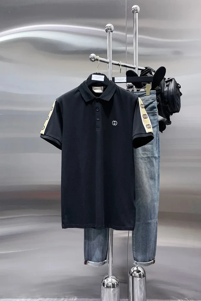 Gucci Shirts Short-Sleeve Logo Stripe Polo Shirt product detail image 4