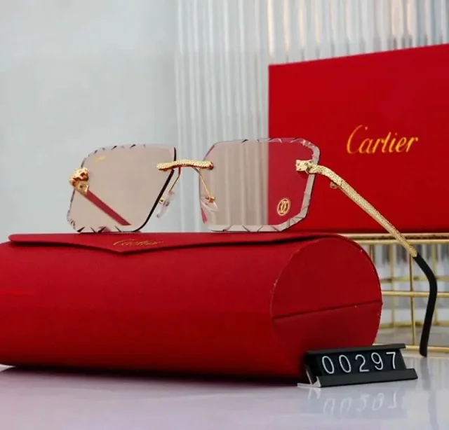 Cartier Eyewear Rimless rectangular sunglasses with gold-tone temples product detail image 6