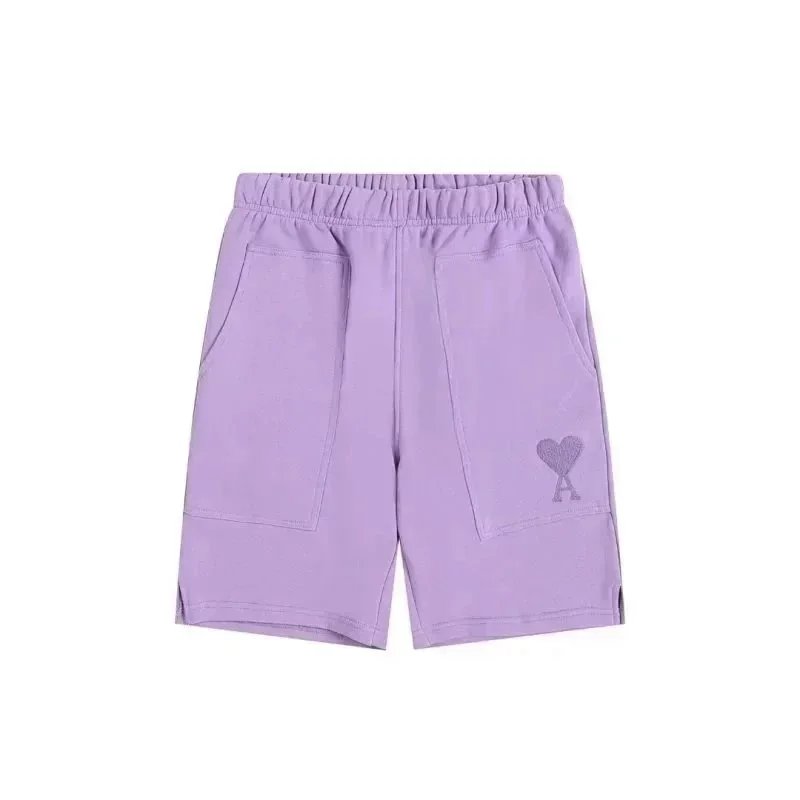 AMI Paris Shorts Drawstring with de Cœur heart patch — Purple Large Pocket 005