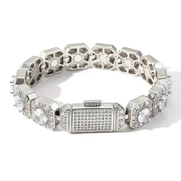 Philipp Plein Diamond-Encrusted Octagonal Link Bracelet Silver - 1