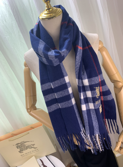 Burberry Scarves Fringed check scarf — A- 6 navy blue
