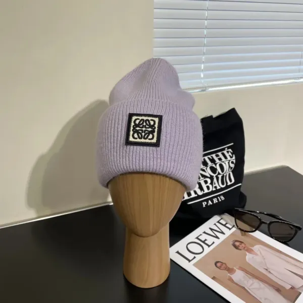 Loewe Anagram Patch Beanie Lavender Knit Hat - 1