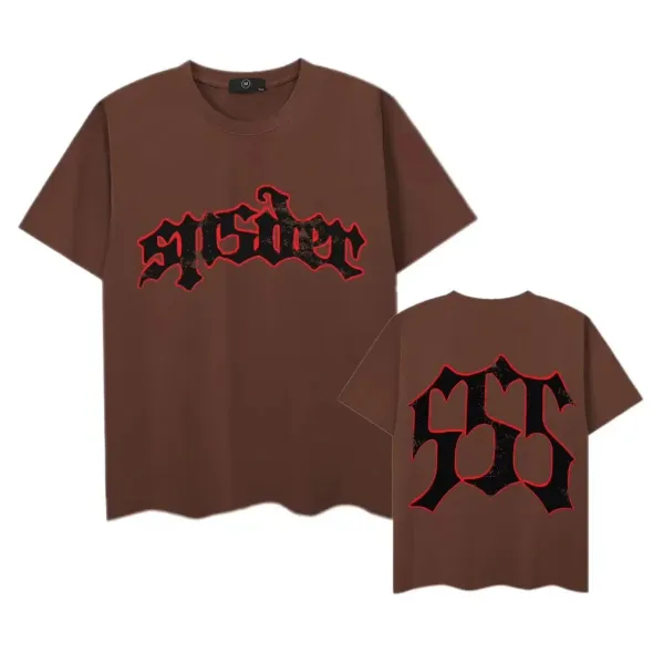Spider SS Gothic Logo Brown T-Shirt - 1