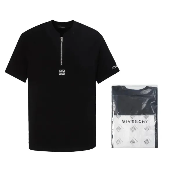 Givenchy Zip-Neck Logo T-Shirt Black - 1