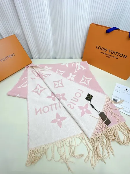Louis Vuitton Monogram Reversible Scarf Pink and White Cashmere Scarf - 1