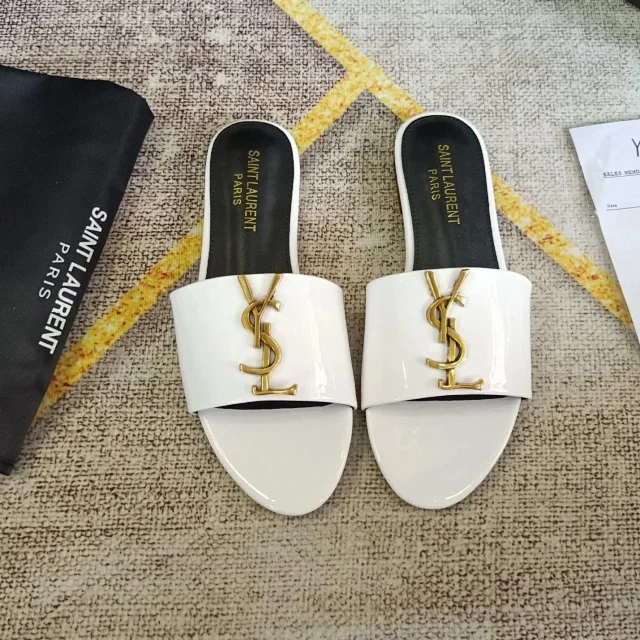 Saint Laurent Sandals Flat slide with gold YSL logo and wide strap product detail image 7