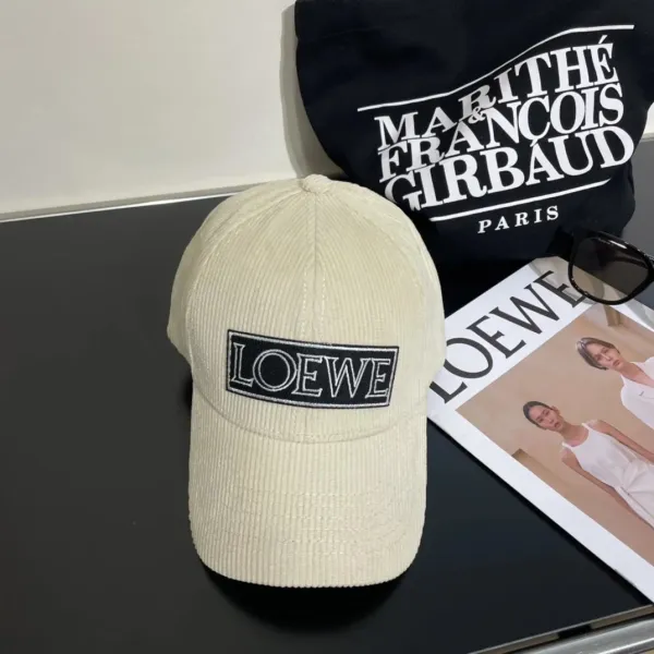Loewe Logo Patch Corduroy Baseball Cap Beige - 1