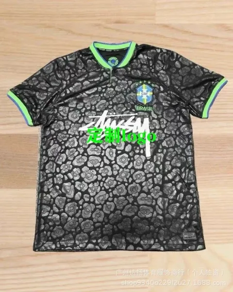 Stussy x CBF Brazil Collaboration Jersey Black Floral Print Football Shirt - 1