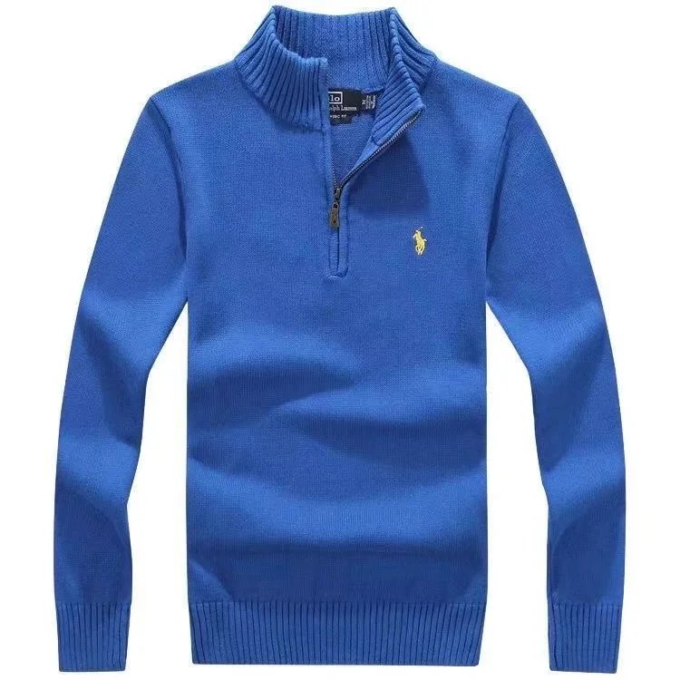 Polo Ralph Lauren Knitwear Quarter-Zip Mock-Neck Knit Sweater — Blue
