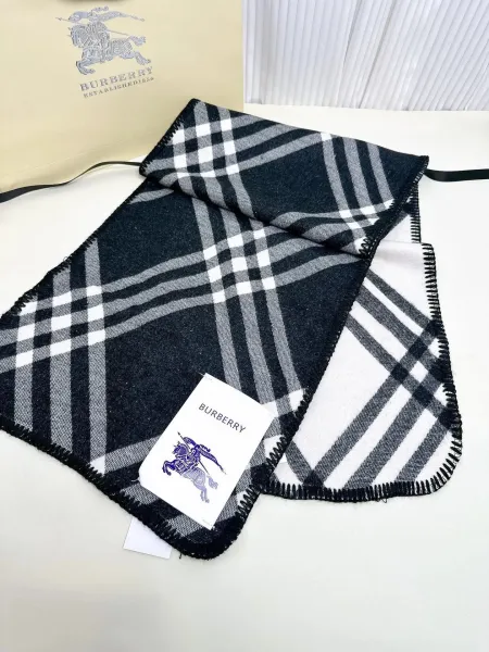 Burberry Classic Check Cashmere Scarf Black and White - 1