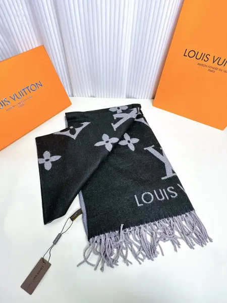 Louis Vuitton Monogram Reversible Wool Scarf Black/Gray Scarves - 1