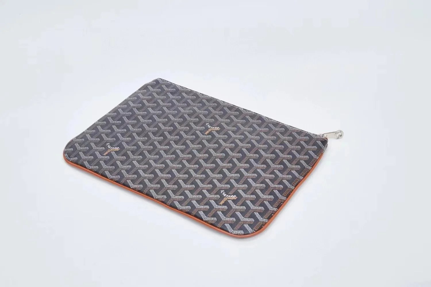 Goyard Saint Louis Pouch Charcoal Gray with Tan Leather Trim Clutch - 1