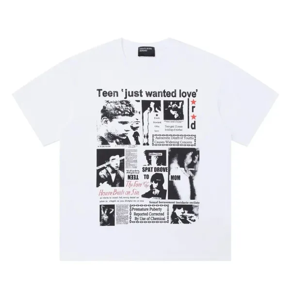 Saint Tears Teen 'Just Wanted Love' Newspaper Print White T-Shirt - 1