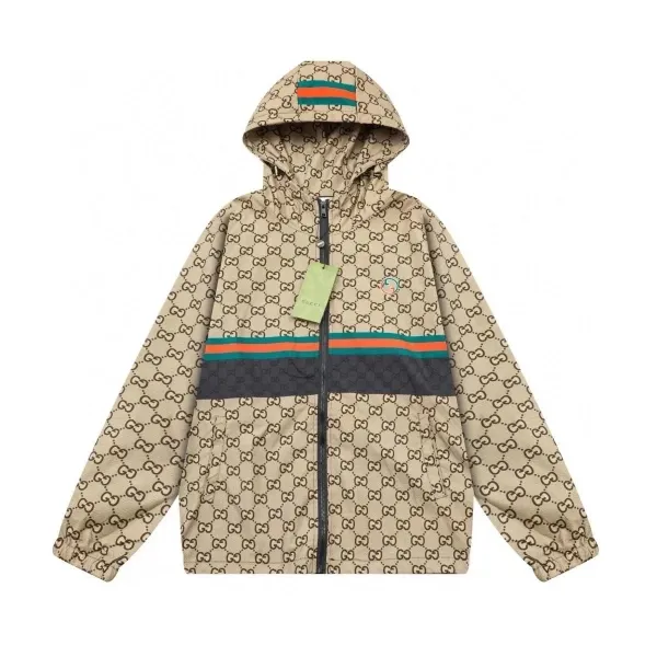 Gucci GG Marmont Windbreaker Beige Monogram Hooded Jacket - 1