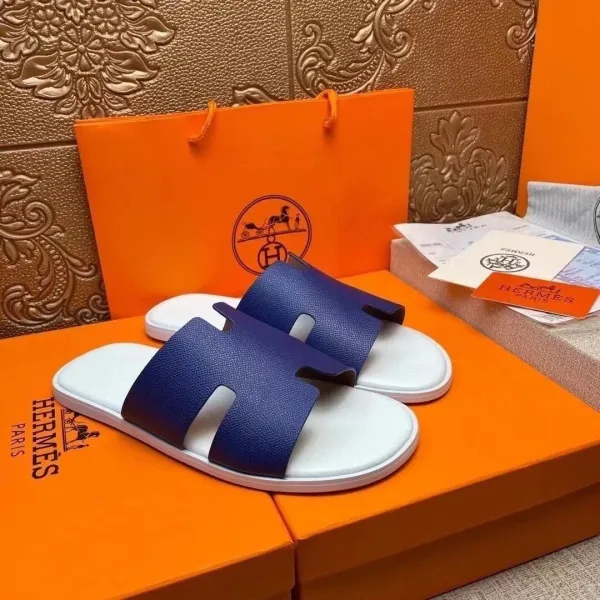 Hermès Oran Slide Navy Blue and White Sandals - 1