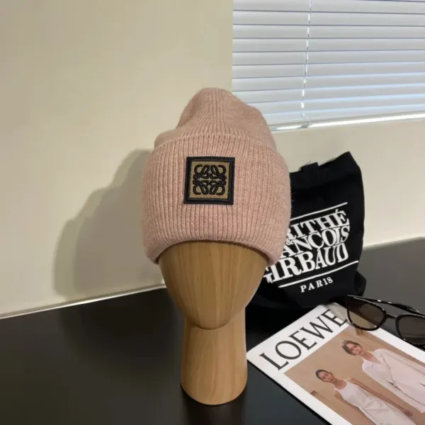 Loewe Anagram Patch Beanie Dusty Pink Hat - 1