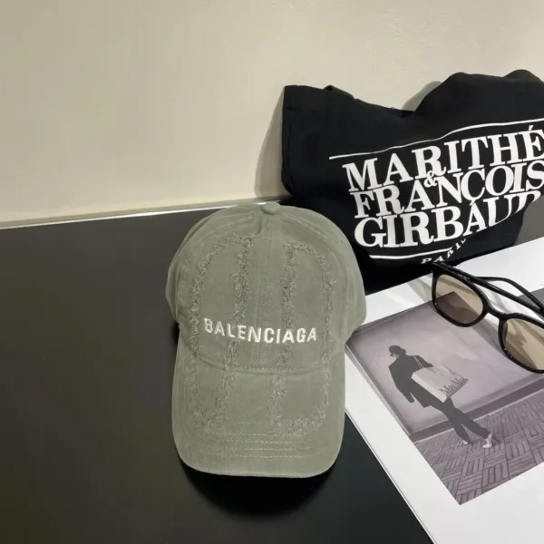 Balenciaga Distressed Logo Baseball Cap Olive Green - 1