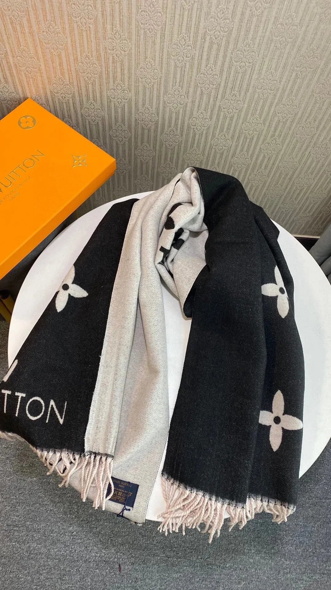 Chanel Logo Print Cashmere Scarf Beige and White Scarves - 7
